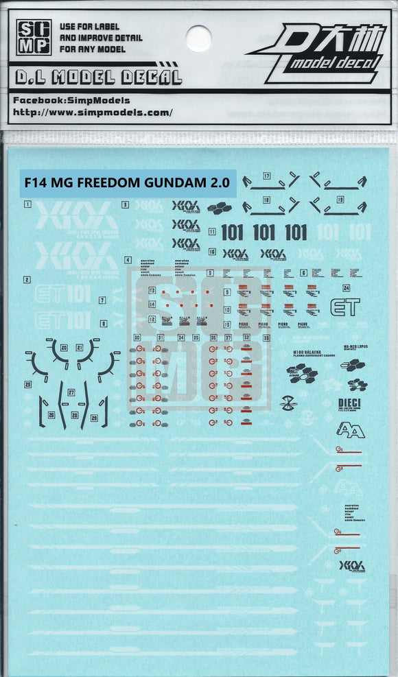 Mg Freedom Gundam 2.0 Water Slide Decal